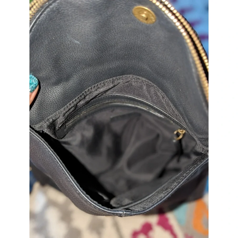 Minimalist‎ Faux Leather Crossbody Black Foldover  Purse Bag Gold Zipper Sonoma